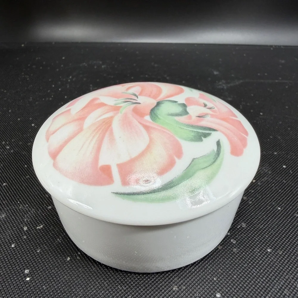 Limoges France Anais Anais Porcelain Trinket Box Pink Floral MNP‎ Vanity Jar 3in